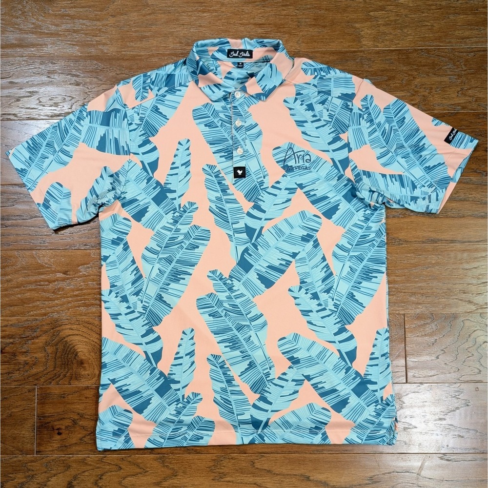 Bad Birdie Mens Golf Polo‎ Medium Tropical Short Sleeve Floral Aria Vegas